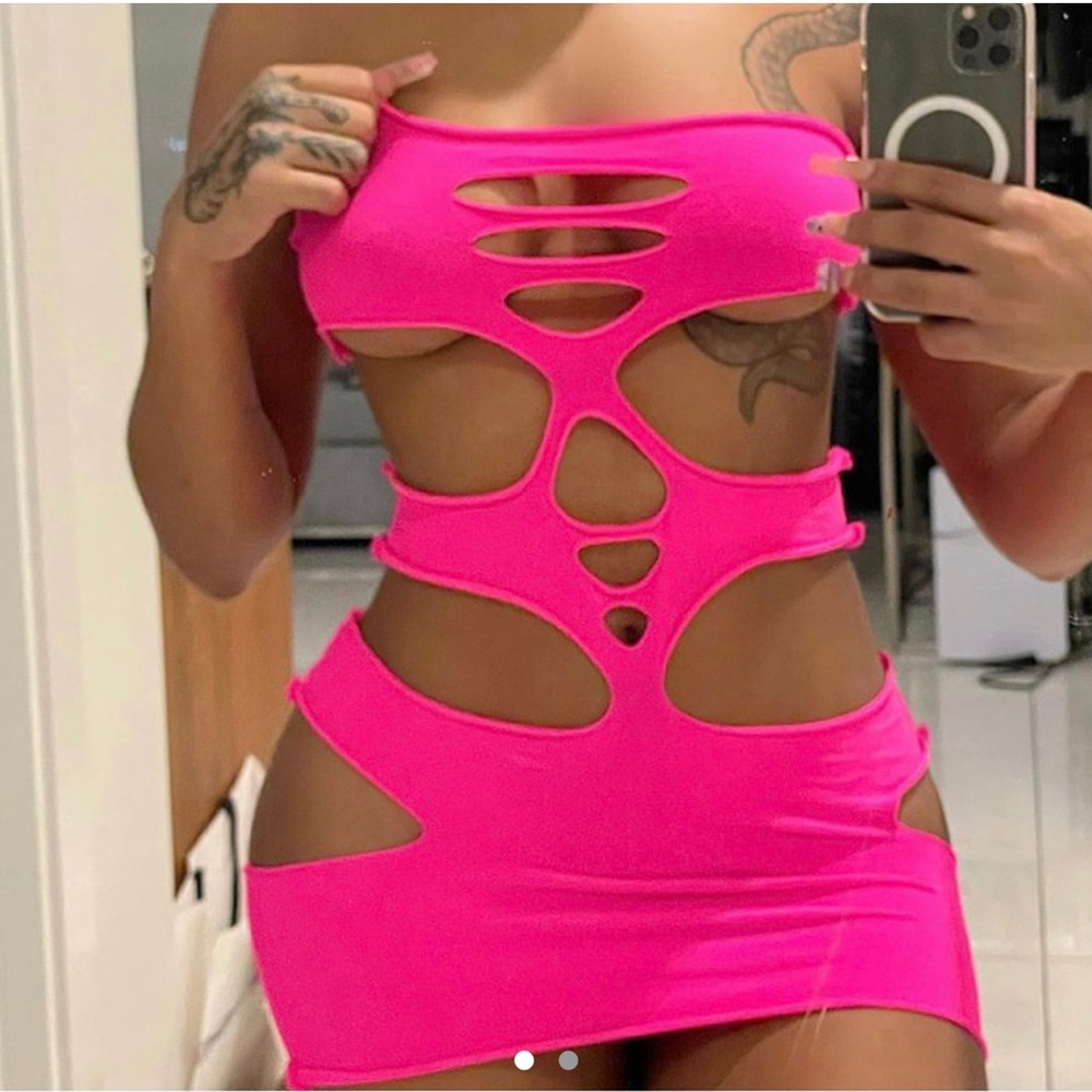 Sexy neon hot pink lingerie dress